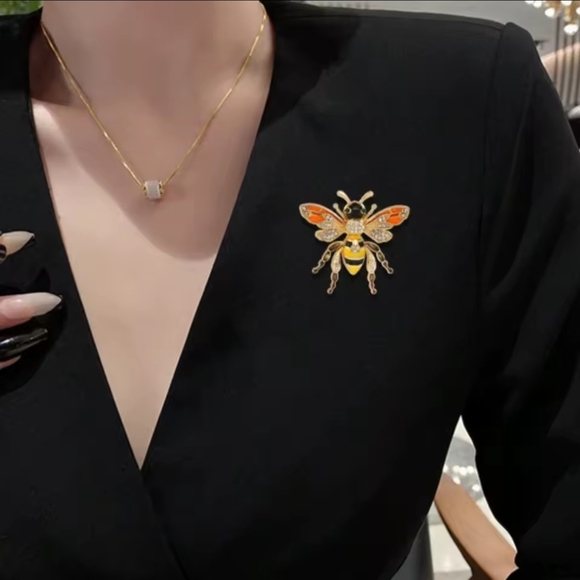 Anthropologie Jewelry - Gold and Orange Bee Brooch